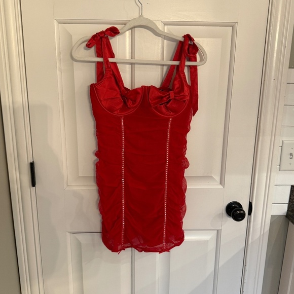 New! Victorias Secret Wicked Open-Cup Bling Ruched Slip Red 31603 - Picture 5 of 13